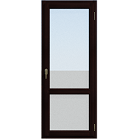 Прозрачная с горизонтальной перемычкой, одностворчатая балконная дверь из лиственницы откидная Палисандр